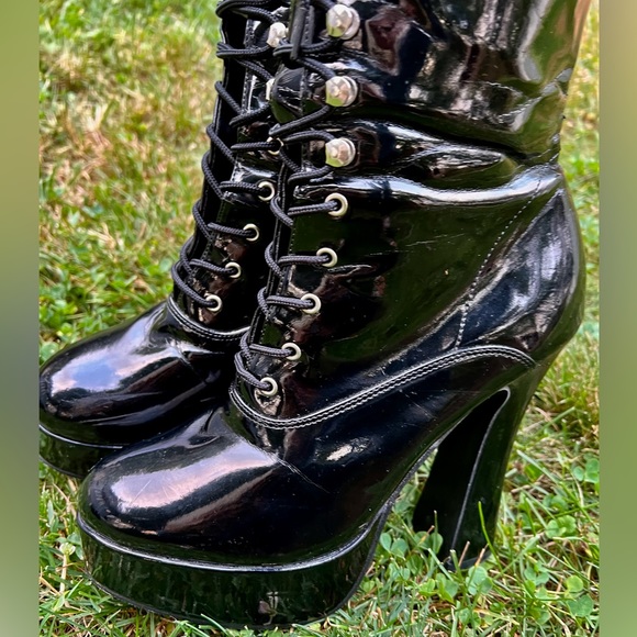 Chunky Pleaser Goth Stripper Exotic Dancer Boots 7 7.5 platform Electra laceup - Picture 2 of 14